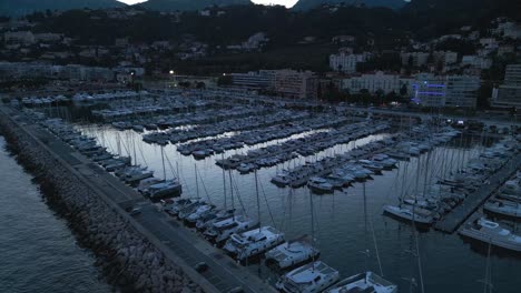 Sunset-view-of-Menton-near-the-Italian-border-on-the-French-Riviera,-capturing-the-vibrant-coastal-town-ambiance