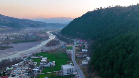 Aerial-view-of-Balakot-cityscape-during-sunrise-in-Pakistan