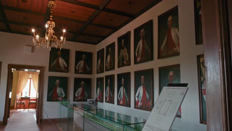 Gallery-of-historical-military-officer-portraits-at-Trakoscan-Castle,-Croatia