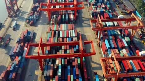 Hyperlapse-Of-Industrial-Port-Container-Ship-Yard-For-Logistic-Import-Export-Business-With-Crane-Work-To-Cargo