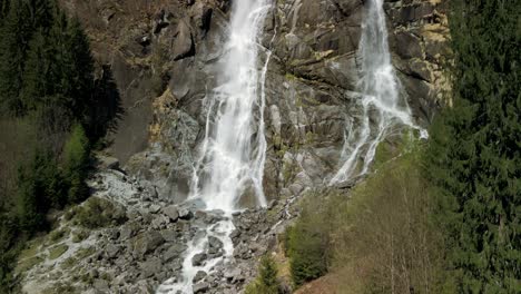 Nardis-waterfalls,-Trentino-in-Italy.-Aerial-drone-ascending