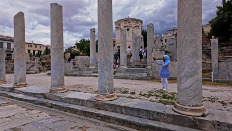 Remains-of-Roman-Agora-in-Athens,-Greece,-dolly-forward-view