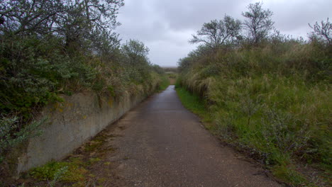 Antiguo-Camino-Militar-De-Hormigón-Que-Baja-A-La-Playa-De-Theddlethorpe,-Dunas,-Reserva-Natural-Nacional-De-Saltfleetby.