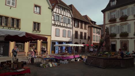 A-major-tourist-hub-along-the-Alsace-Wine-Route,-the-town-of-Ribeauvillé-is-framed-by-fantastic-views-of-vineyards-and-rolling-hills-extending-to-the-foot-of-the-Vosges