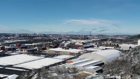 Paisaje-Urbano-De-Kviberg-Cubierto-De-Nieve-En-Invierno,-Gotemburgo,-Suecia,-Vista-Aérea