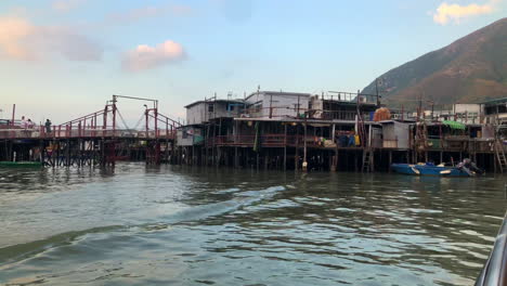 Boat-Ride-along-river-with-Kelong-at-the-sides,-taken-in-one-of-the-islands-off-Hong-Kong