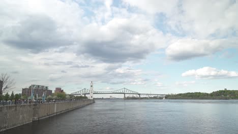 Aerial-view-of-Montreal-Jacques-Cartier-Bridge-and-Clock-Tower-famous-landmark-infrastructure