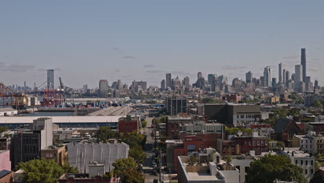 NYC-New-York-Aerial-v194-flyover-Red-Hook-residential-neighborhood-along-Conover-street-capturing-waterfront-industrial-shipyard,-Brooklyn-downtown-cityscape---Shot-with-Inspire-3-8k---September-2023