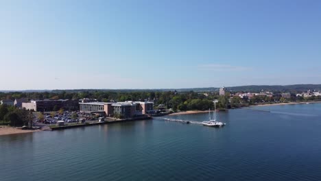 Aerial-shot-of-beach-front-city