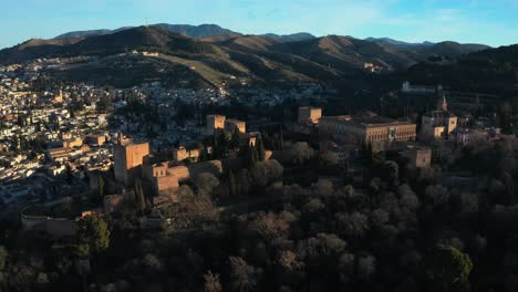 Imposing-Alhambra-Palace-And-Fortress-Complex-Over-Granada,-Andalusia-In-Spain