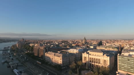 Panning-shot-of-Budapest-city-from-the-air,-shot-by-a-drone