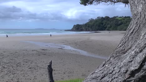 Slow-motion-of-local-beach-on-a-grey-looking-day-in-the-north-island-of-New-Zealand