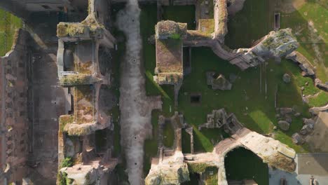 Amazing-Top-Down-Aerial-View-of-Baths-of-Caracalla,-Ancient-Roman-Ruins