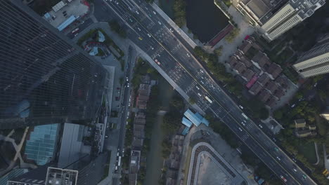 Aerial-shot-of-liede-highway-with-heavy-traffic-on-a-sunny-day-in-the-afternoon-Guangzhou,-China