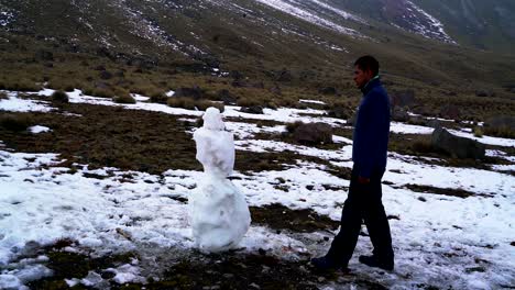 Tourist-Im-Nevado-Toluca-Tritt-Einen-Schneemann