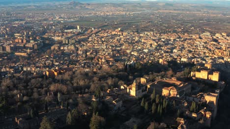 Aerial-View-Of-Spanish-Renaissance-Architecture-Of-Alhambra-Palace-In-Granada,-Andalusia-Spain