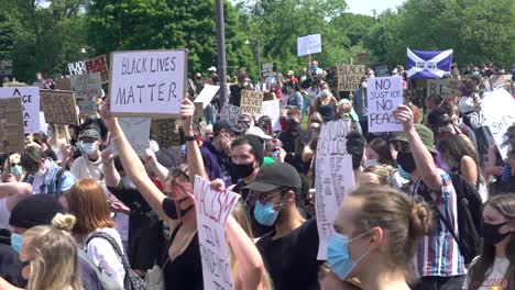 Black-lives-matter-protesters-gathered-in-a-public-park-with-posters