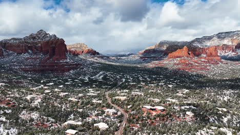 Panorama-Sedona-Town-During-Winter-In-Arizona-State-Park,-United-States