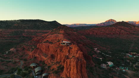 Aerial-View-Of-An-Architecture-Over-Clifftop-In-Sedona,-Arizona,-United-States