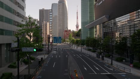 Stunning-scenery-on-empty-streets-of-Tokyo-with-skytree-in-distance