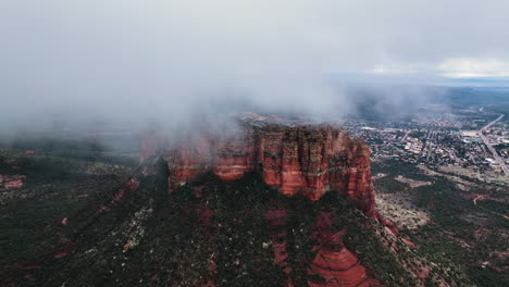 Misty-Summit-Of-Courthouse-Butte-In-Yavapai-County,-Arizona,-USA