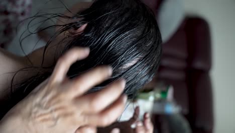 South-Asian-UK-Female-Getting-Oil-Massaged-Into-Her-Hair-And-Scalp