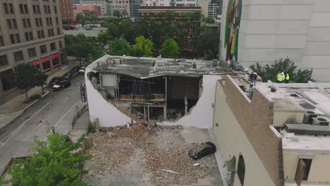 An-aerial-view-of-building-damage-caused-by-straight-line-winds,-peaking-at-100-mph,-that-ripped-through-downtown-Houston,-Texas,-on-Friday,-May-16,-2024