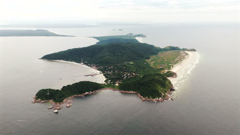 Panoramic-aerial-view-of-touristic-Ilha-da-Mel,-state-ecological-park,-state-of-Paraná,-Brazil