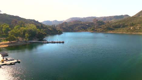 Flyover-Pier-Of-Dixon-Lake-Campground-In-Escondido,-San-Diego-California,-United-States