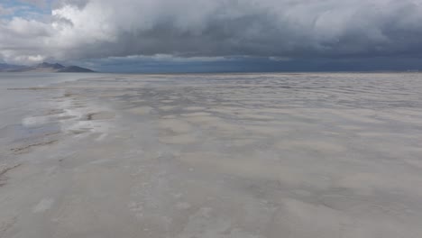 High,-wide-orbit-aerial-view-above-Great-Salt-Lake,-Utah-on-a-sunny-day