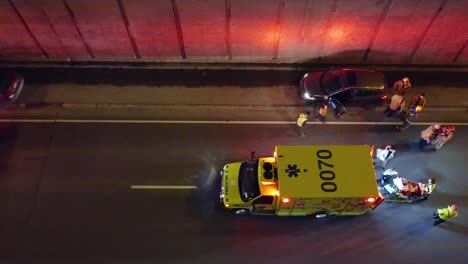 Aerial-night-shot-of-emergency-services-at-an-accident-scene-in-Montréal