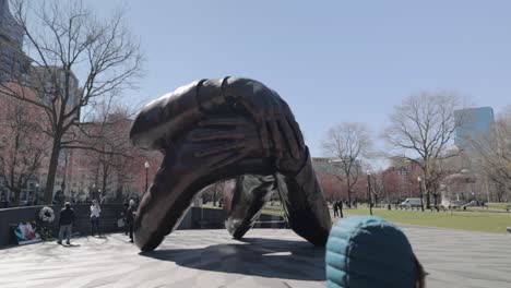 Embrace-bronze-monument-in-Boston-Common's-park-on-Easter-long-weekend