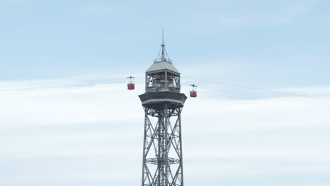 The-Montjuic-Cable-Car-Traveling-Over-Barcelona,-Spain