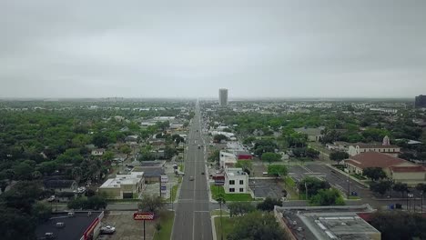 McAllen-Texas-downtown-one-week-after-covid19-national-shutdown,-footage-over-North-10th-street