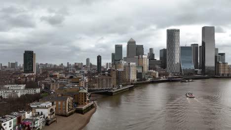 Pull-back-drone-aerial-reverse-reveal-drone,aerial-Limehouse-London-UK