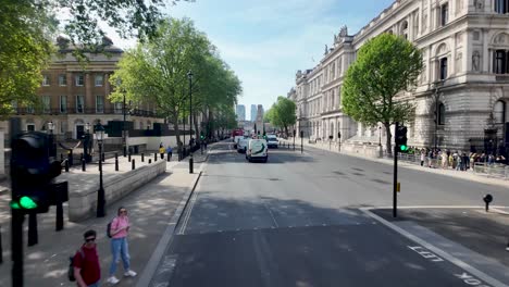 View-from-the-top-deck-of-a-bus-on-Whitehall-in-Westminster,-London,-England