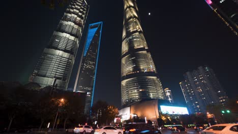 Illumination-of-tallest-skyscrapers-in-Shanghai,-China