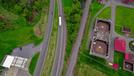 Following-a-red-truck-dry-van-on-rural-Pennsylvania-roads