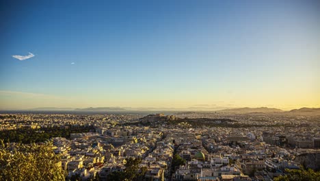 Großer-Zeitraffer-Der-Stadt-Athen-Und-Des-Akropolis-Hügels,-Sonnenuntergang-In-Griechenland