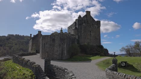 Hand-held-shot-of-the-famous-Eilean-Donan-Castle-with-no-tourists-on-a-sunny-day