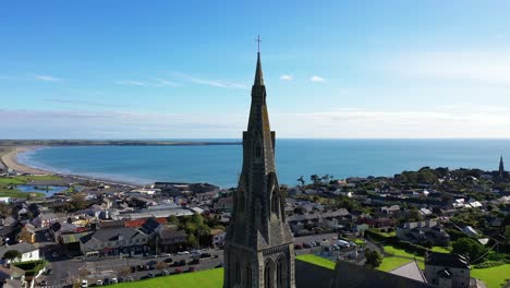 Aerial-orbit-over-Holy-Cross-Church-in-Waterford,-Ireland-during-day