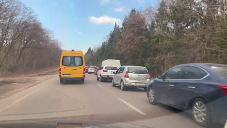 Driving-out-of-Lviv,-Ukraine-towards-the-Polish-border