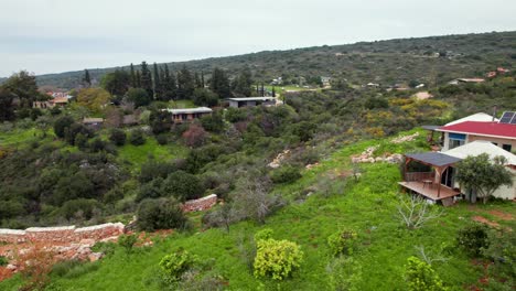 Drone-shot-of-a-Yurt-tent-bed-and-breakfast-in-the-ecological-community-settlement-Klil