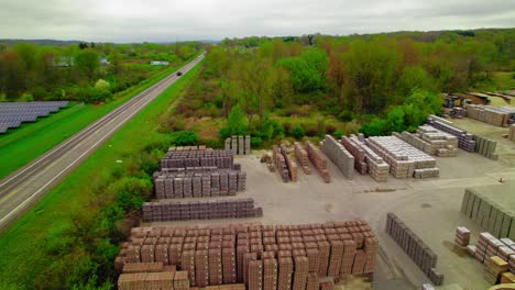 Aerial-View-of-Stacks-of-Pavers-and-Slabs,-Permeable-and-Driveway-Pavers-in-Rittman,-Ohio,-USA