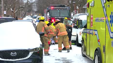 Motor-vehicle-accident-and-paramedics,-firefighters-and-police-officers-first-aid-care-on-highway