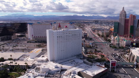 Aerial-View-of-Former-Tropicana-Casino-Hotel-Before-Demolition,-Las-Vegas-Strip-Nevada-USA