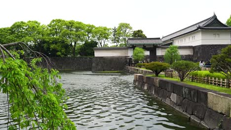 Foso-Alrededor-Del-Palacio-Imperial-De-Tokio-En-Un-Día-Nublado-De-Verano