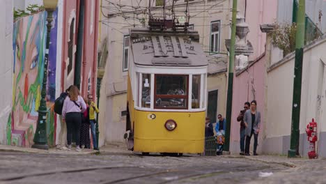 Rear-view-of-yellow-vintage-trams-of-Lisbon