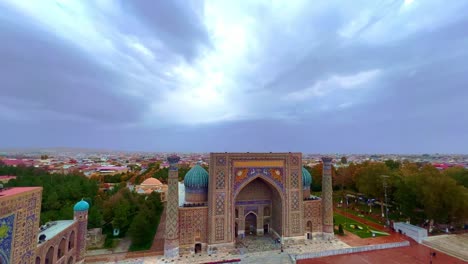 Samarkand,-Usbekistan-Luftaufnahme-Des-Registan-Platzes