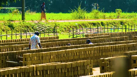 Trabajadores-Trabajando-Diligentemente-En-La-Planta-De-Fabricación-De-Ladrillos-En-Bangladesh---Toma-Estática